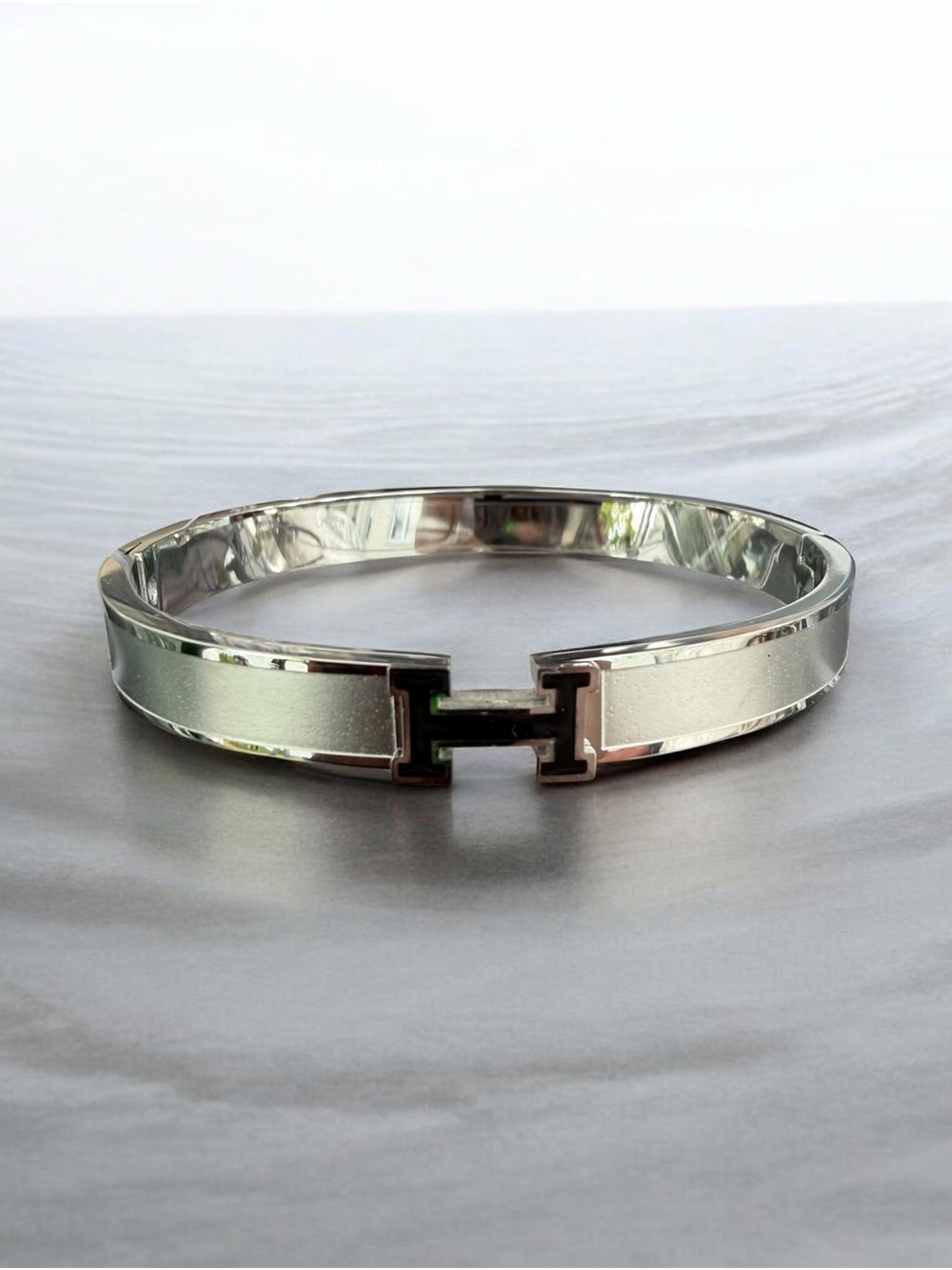 Silver Hinge Bangle Bracelet with H Logo